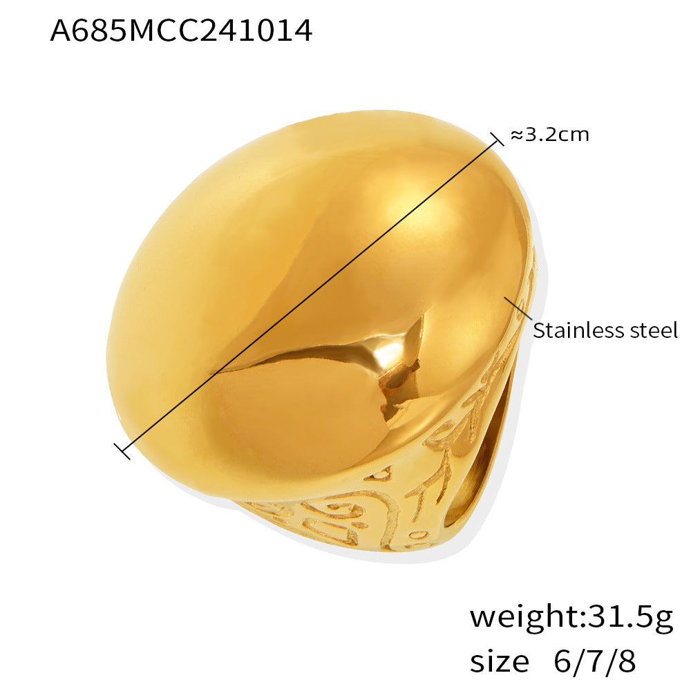 B廠【A685】飾品高質感大光面羅馬紋數位鑄造戒指不鏽鋼PVD鍍真金保色 24.10-4