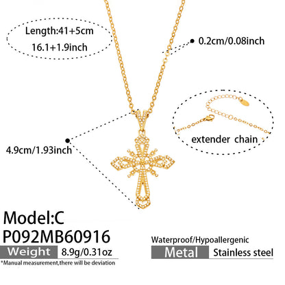 B廠【P092】 十字架鑲嵌鋯石不銹鋼項鍊
 26.09-4