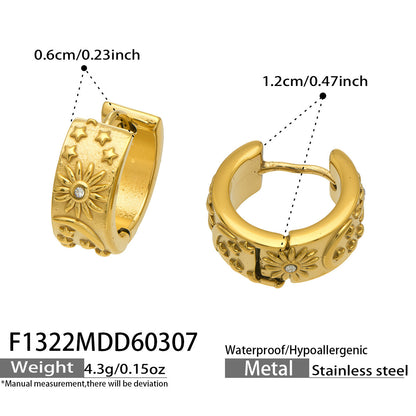 B廠【F1322】歐美簡約設計日月星微鑲鋯石耳環不鏽鋼鍍18k金時尚百搭氣質耳飾
 26.03-3