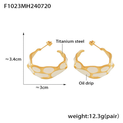 B廠【F1023】歐美復古豹紋滴油金色耳環簡約時尚個性設計鈦鋼鍍18k金輕奢耳飾 24.07-4