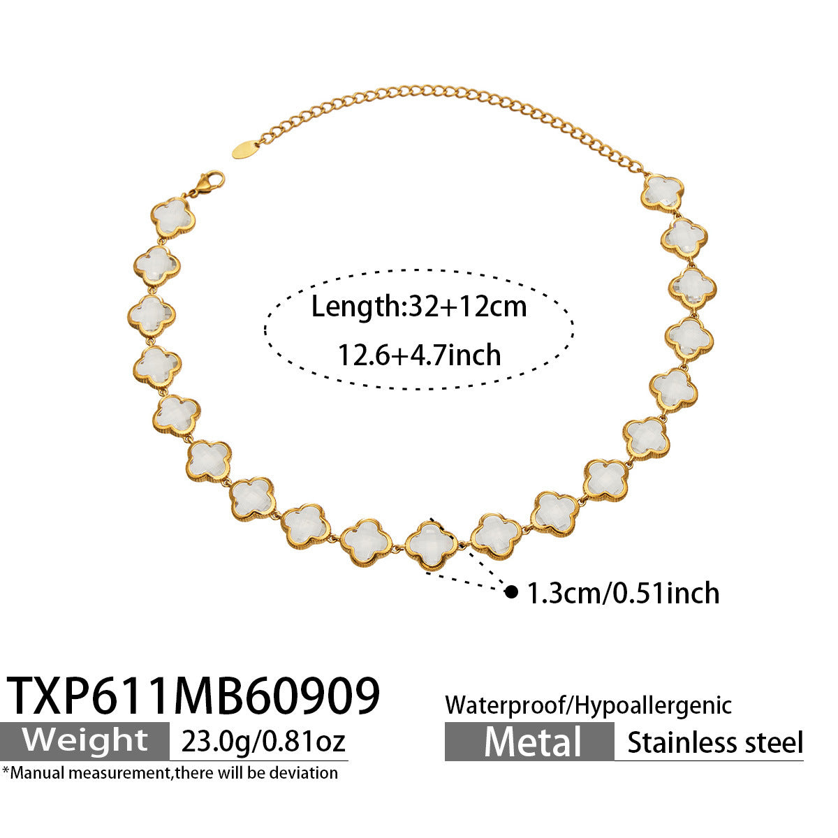 B廠【TXP611】謎麗港風顯貴四葉花不鏽鋼鍍金紅玻璃簡約小眾項鍊手鍊耳飾飾品女
 26.09-3