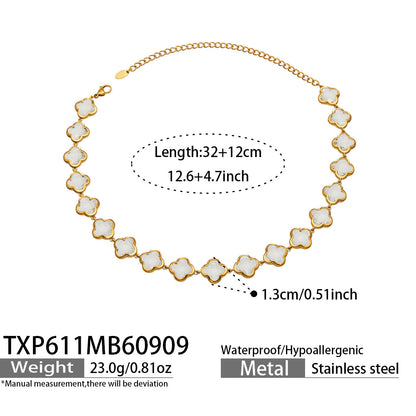 B廠【TXP611】謎麗港風顯貴四葉花不鏽鋼鍍金紅玻璃簡約小眾項鍊手鍊耳飾飾品女
 26.09-3
