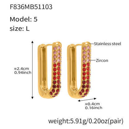 B廠【F836】跨國新款彩色5A鋯石長款U型耳扣耳圈不鏽鋼鍍18k真金不掉色
 25.11-2
