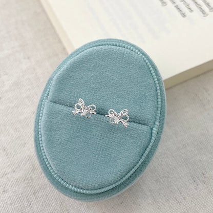 E廠【XDQ10188E】S999純銀簡約小巧蝴蝶結愛心耳環女精緻感小眾心形閃鋯耳飾潮
 25.12-1