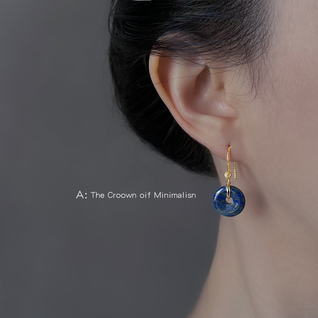 A廠【6934】天然石青金石國潮手工設計感平安扣玉佩耳環古風新款耳環飾品
 25.10-3