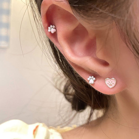 E廠【XDQ10725E】S999純銀韓版精緻貓爪愛心耳環女可愛甜美粉色心形百搭耳飾潮
 26.04-1