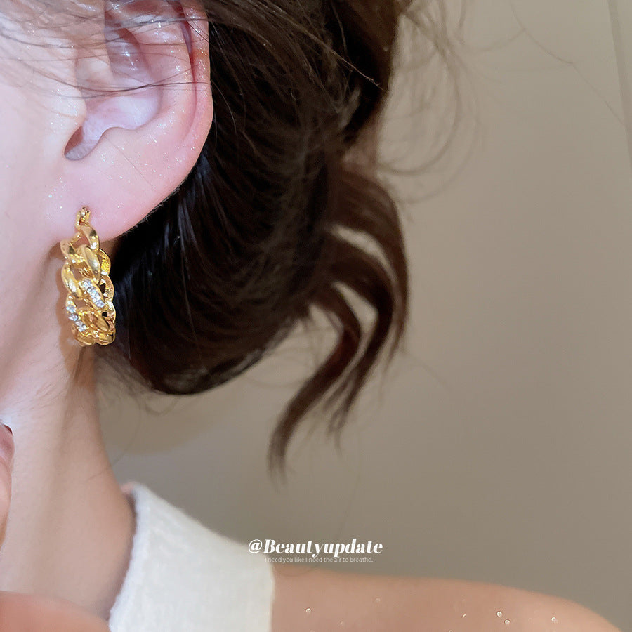 A廠【HE29245】法式復古鑲鑽鏤空鏈條耳扣小眾獨特設計感耳墜耳環輕奢高級感耳飾
 25.11-2