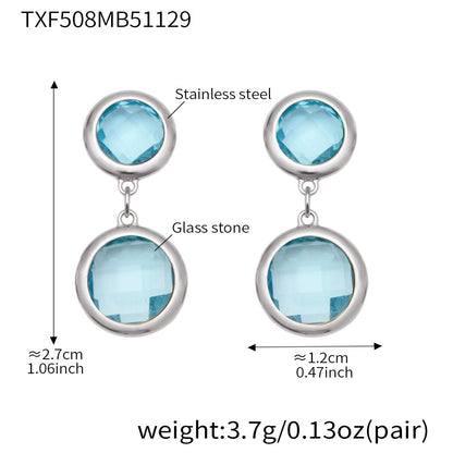 B廠【TXE508】不鏽鋼滿鑽鋯石切面包邊玻璃石手鍊耳環鍍18k真金首飾組不掉色
 25.12-1