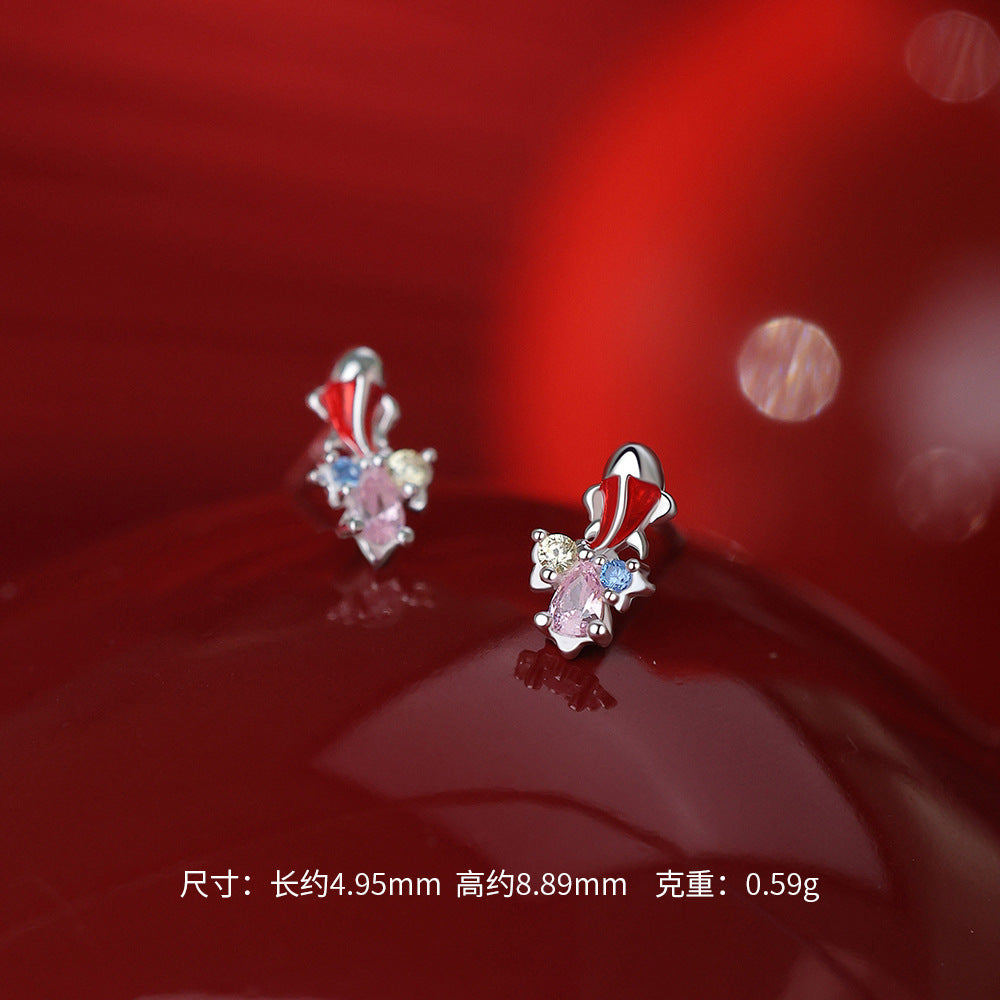 D廠【YC4239E】原創足銀S999錦鯉彩鋯耳環女本命年錦鯉好運質文藝國風耳飾
 25.12-4