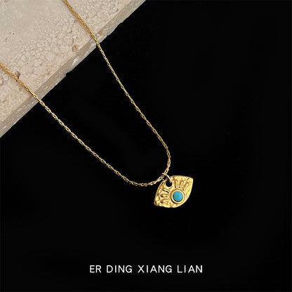 A廠【5642】文藝復古合成綠松石電鍍18K真金高保色幾乎不褪色星星項鍊 鎖骨鏈 25.03-1