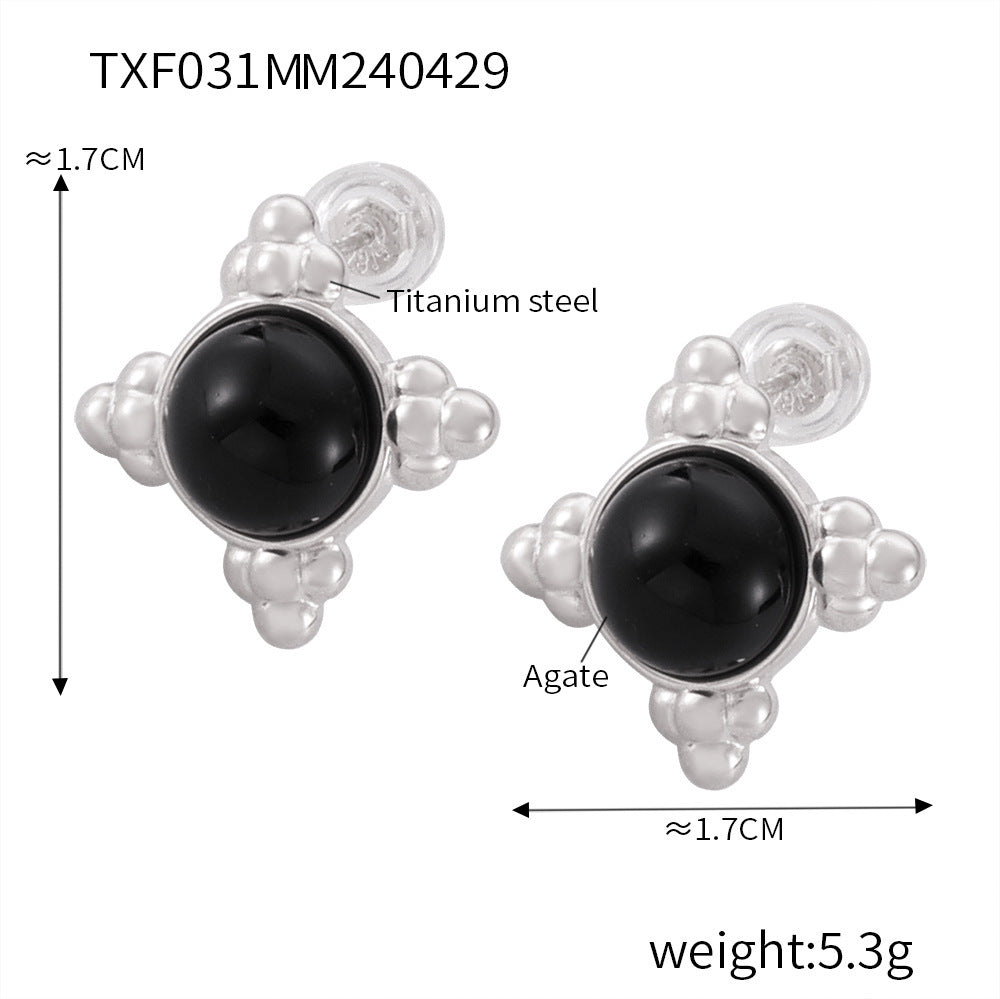 B廠【P031-F031】法式簡約日常黑瑪瑙吊墜女古風新品鈦鋼鍍金項鍊小眾設計飾品套裝 24.05-1