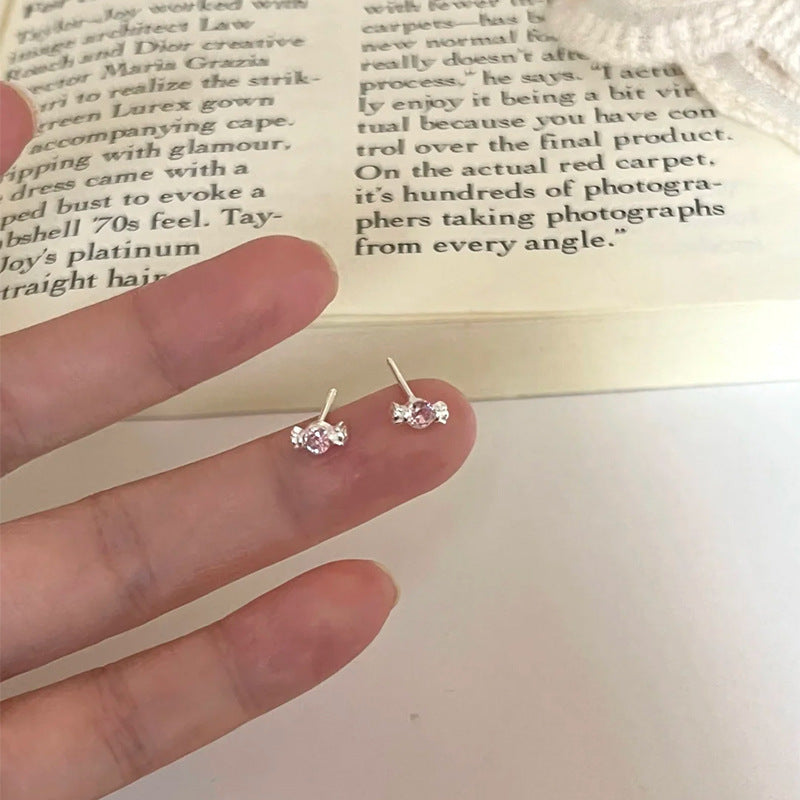 F廠【XDQ11293E】S999純銀迷你粉紅糖果耳環女甜美可愛ins鑲鋯石通勤耳飾品潮
 25.11-2