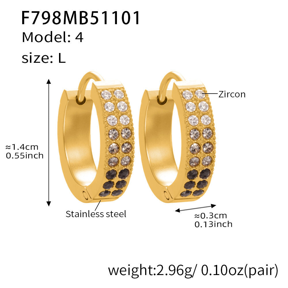B廠【F798】簡約C型鑲彩鑽拼色鋯石耳扣不鏽鋼鍍18k真金輕奢小眾耳環女
 25.11-1