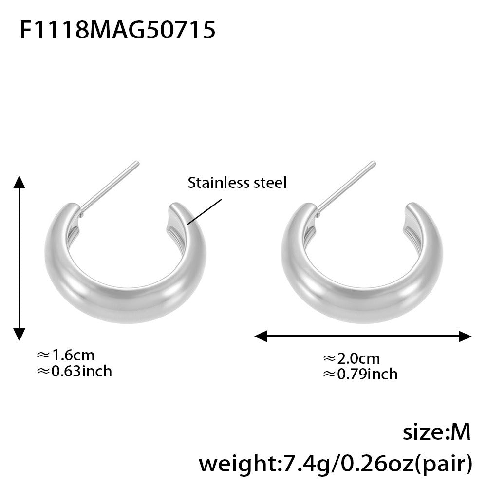 B廠【F1118】不鏽鋼幾何C形多型號拼色耳環耳環18k金百搭個性氣質 25.07-4