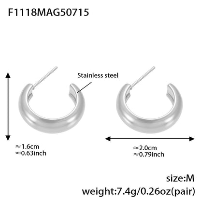 B廠【F1118】不鏽鋼幾何C形多型號拼色耳環耳環18k金百搭個性氣質 25.07-4