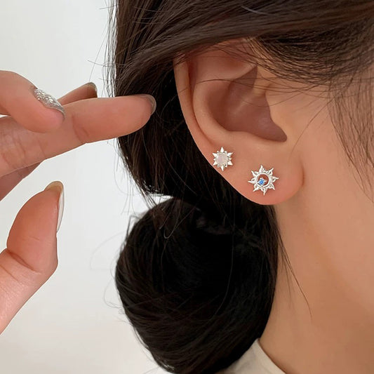 E廠【XDQ11599E】S999純銀韓版簡約小太陽耳環女不對稱設計星芒高級感耳飾
 26.01-2