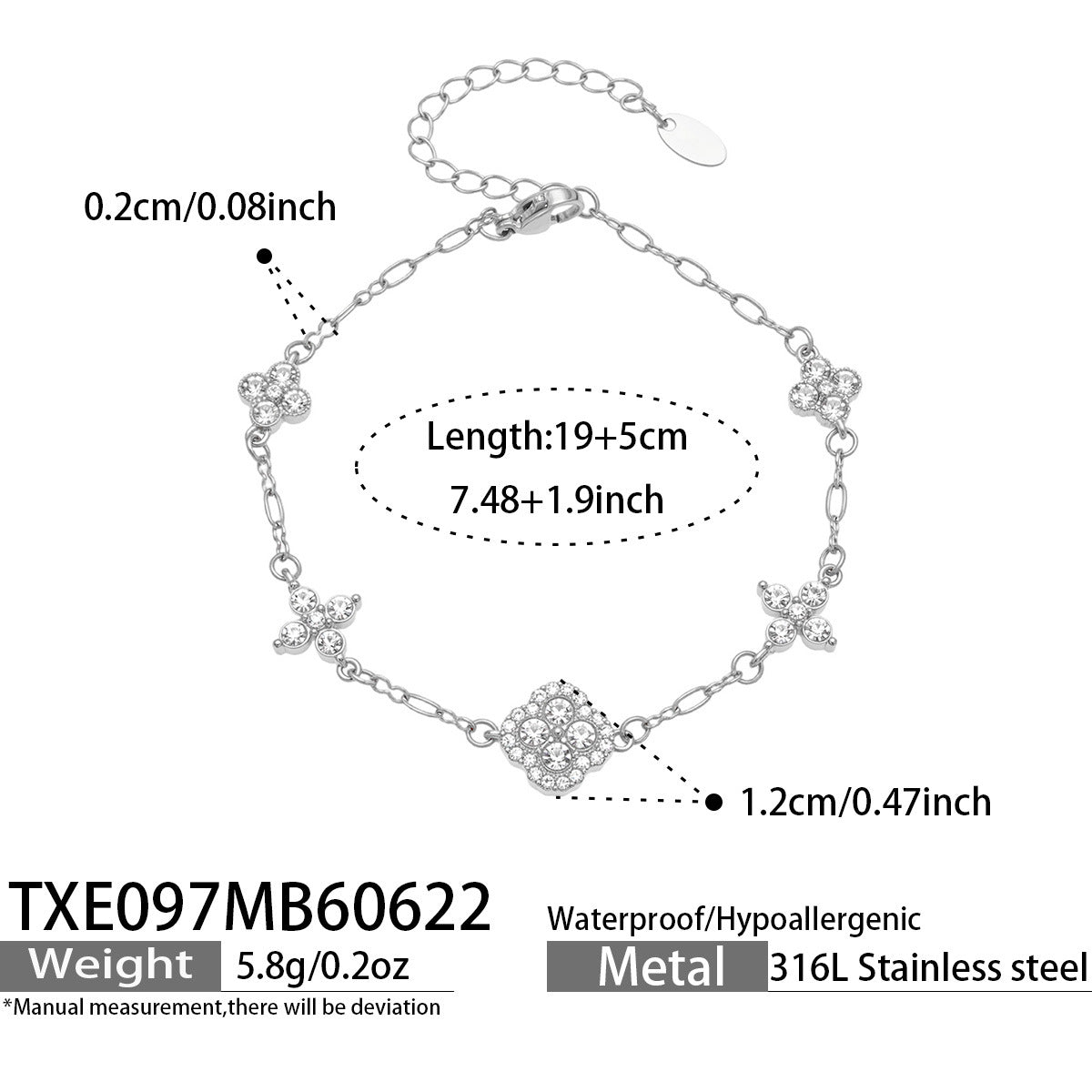 B廠【TXP097】滿鑽鋯石花朵項鍊手鍊不銹鋼首飾套裝女 歐美輕奢復古飾品鍍18k金 26.07-1
