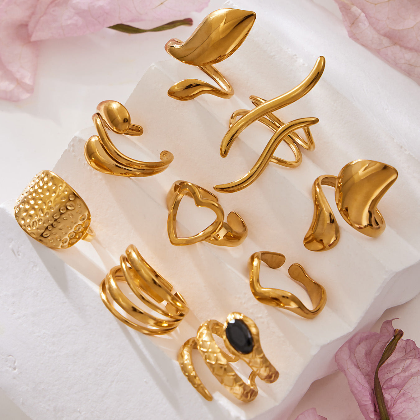 B廠【Y144】跨國小眾高級感輕奢幾何開口指環不銹鋼鍍金ins個性設計百搭戒指
 26.01-4