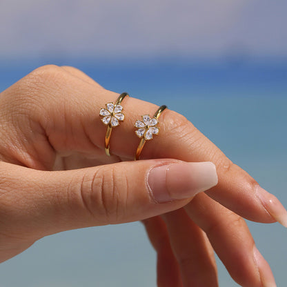 B廠【A749】國潮新款鑲嵌5A鋯石水滴小花開口調整戒指不鏽鋼鍍18k真金 25.05-4