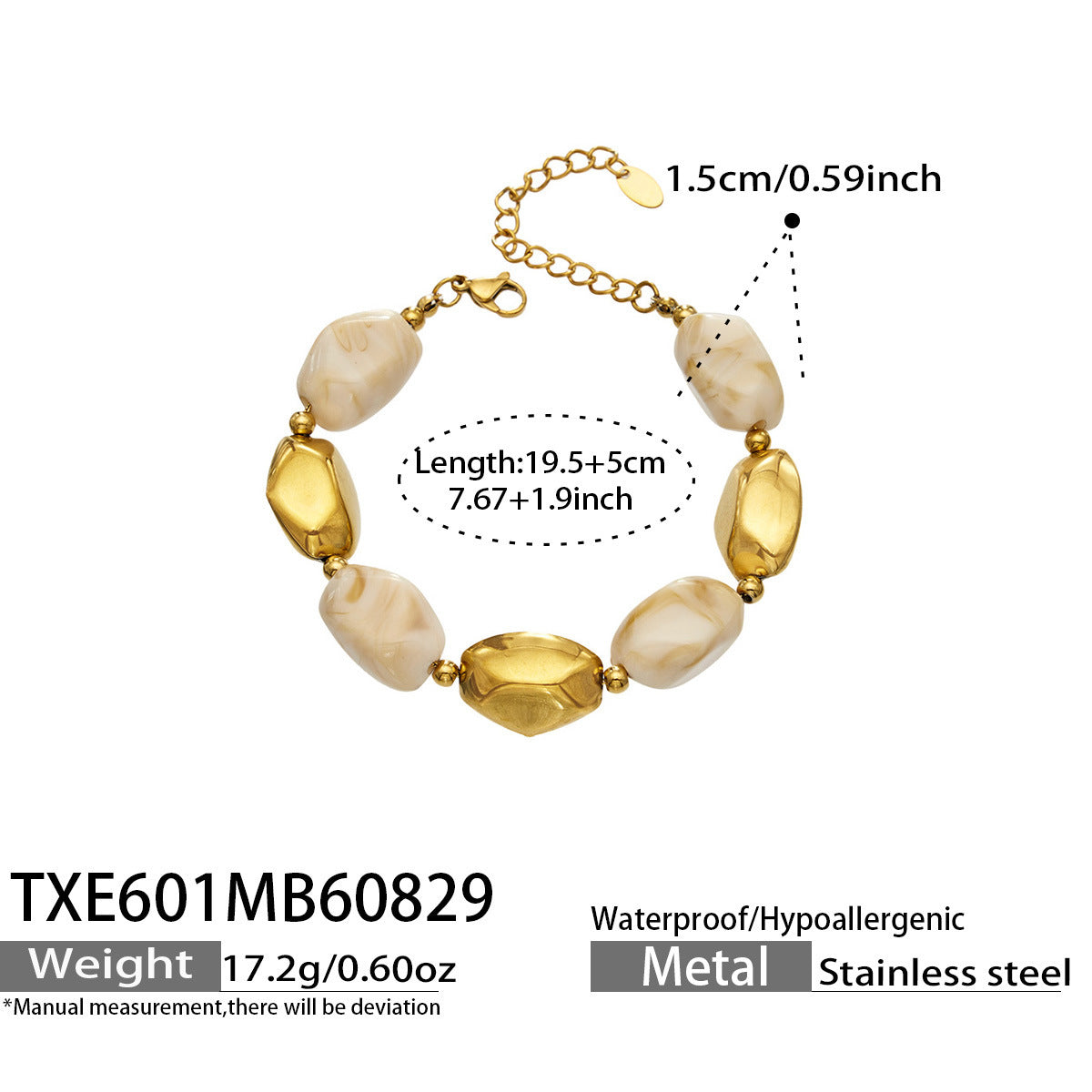 B廠【TXP601】歐美高級感小眾不鏽鋼鍍18k金樹脂橢圓串珠項鍊手鍊飾品首飾套裝
 26.09-1