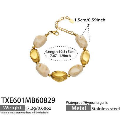 B廠【TXP601】歐美高級感小眾不鏽鋼鍍18k金樹脂橢圓串珠項鍊手鍊飾品首飾套裝
 26.09-1