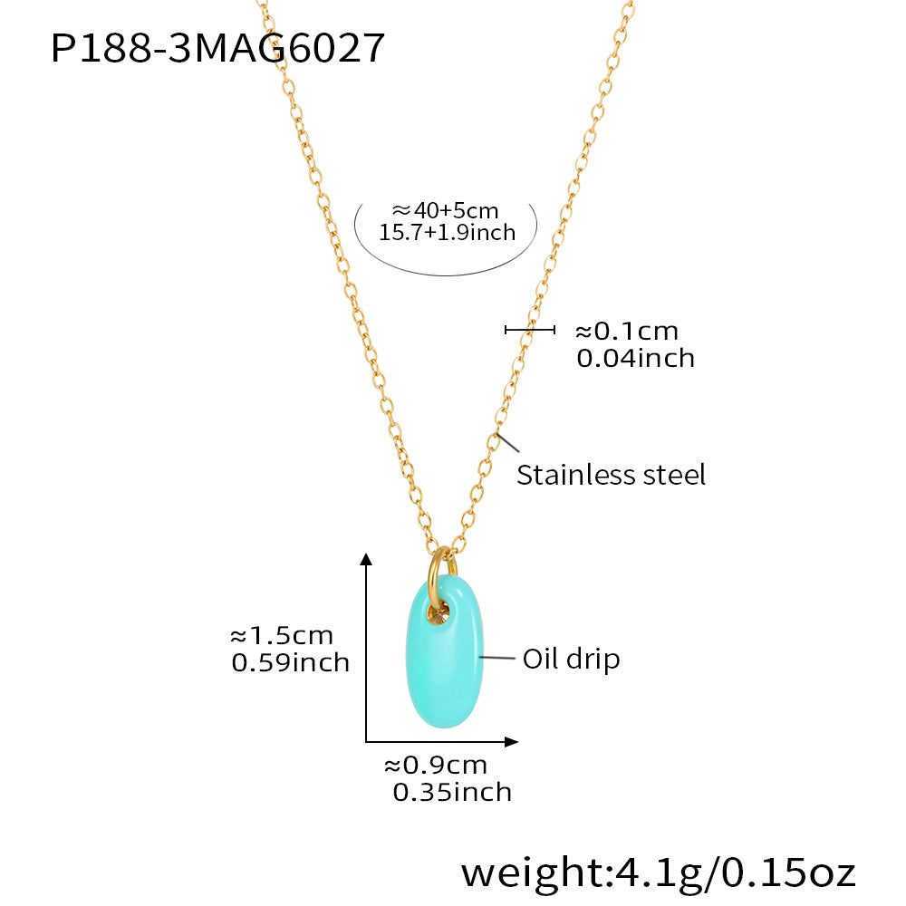 B廠【P188】不鏽鋼油畫多色滴油吊墜鎖骨項鍊可疊戴雙層項鍊不鏽鋼保色 25.07-1