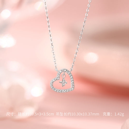 D廠【YC1836N】純銀S925愛心四芒星項鍊耳扣韓風韓系設計感百搭精緻首飾品
 26.09-2