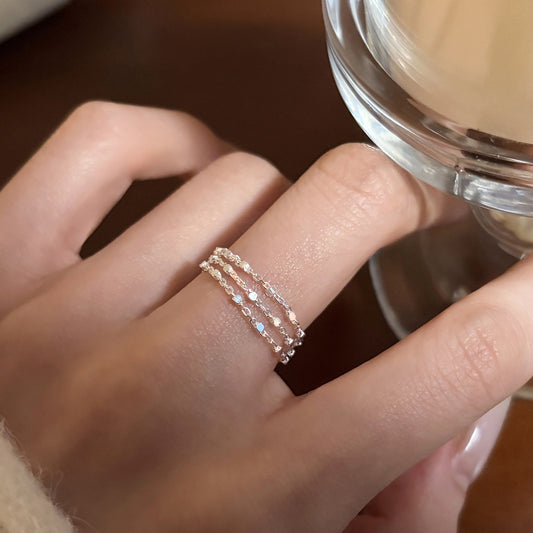 E廠【XDQ8086R】簡約小眾方塊三層鏈條戒指女S925純銀冷淡風氣質抽拉指環百搭
 26.04-1