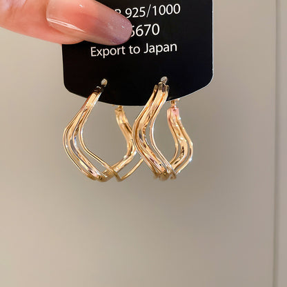 A廠【HE28799】925銀針歐美波浪不規則圓形吊墜金屬耳圈時尚百搭耳環小眾設計感耳飾
 25.10-1