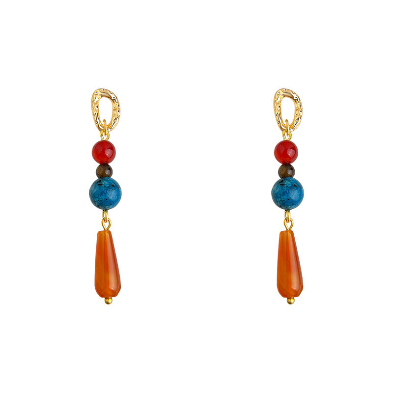 A廠【6929】文藝復古設計師款天然石紅瑪瑙長款水滴流蘇新款耳環耳環飾品
 25.10-3