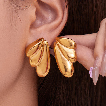 B廠【F849】不鏽鋼幾何扇形耳環冷淡風耳飾跨境網紅新款飾品鍍18k真金
 25.11-2