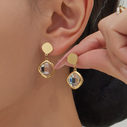 B廠【TXP512】不銹鋼正方形切面玻璃石手鍊項鍊耳環套裝歐美風潮酷氣質珠寶首飾
 25.12-2