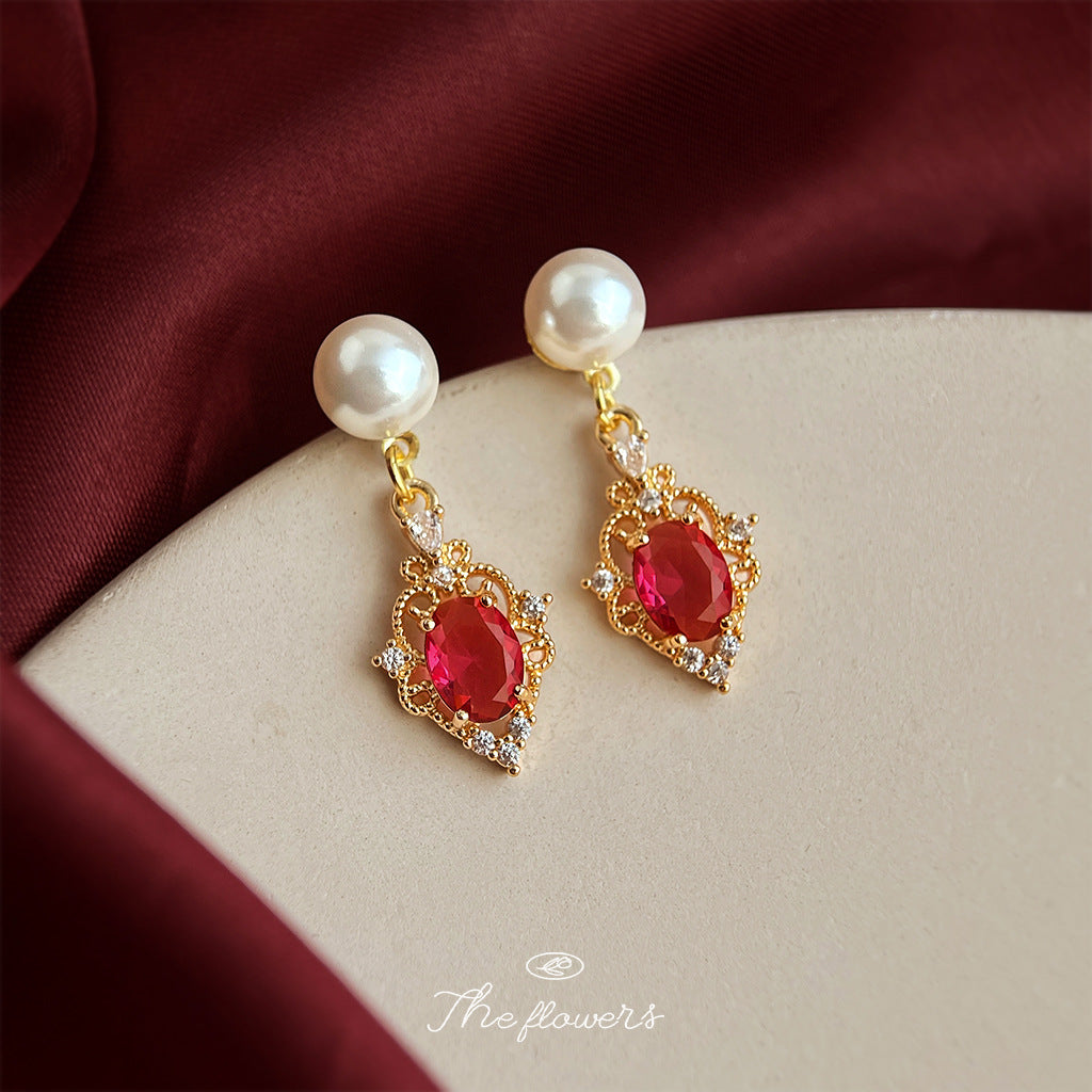 A廠【7087】港風法式文藝復古鋯石高級感玻璃珍珠耳環女氣質簡約幾何耳飾
 25.11-3