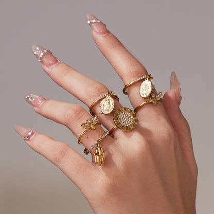 B廠【A569】跨國不鏽鋼鑲鋯石開口戒指組合鍍18k真金時尚簡約尾戒
 25.10-1