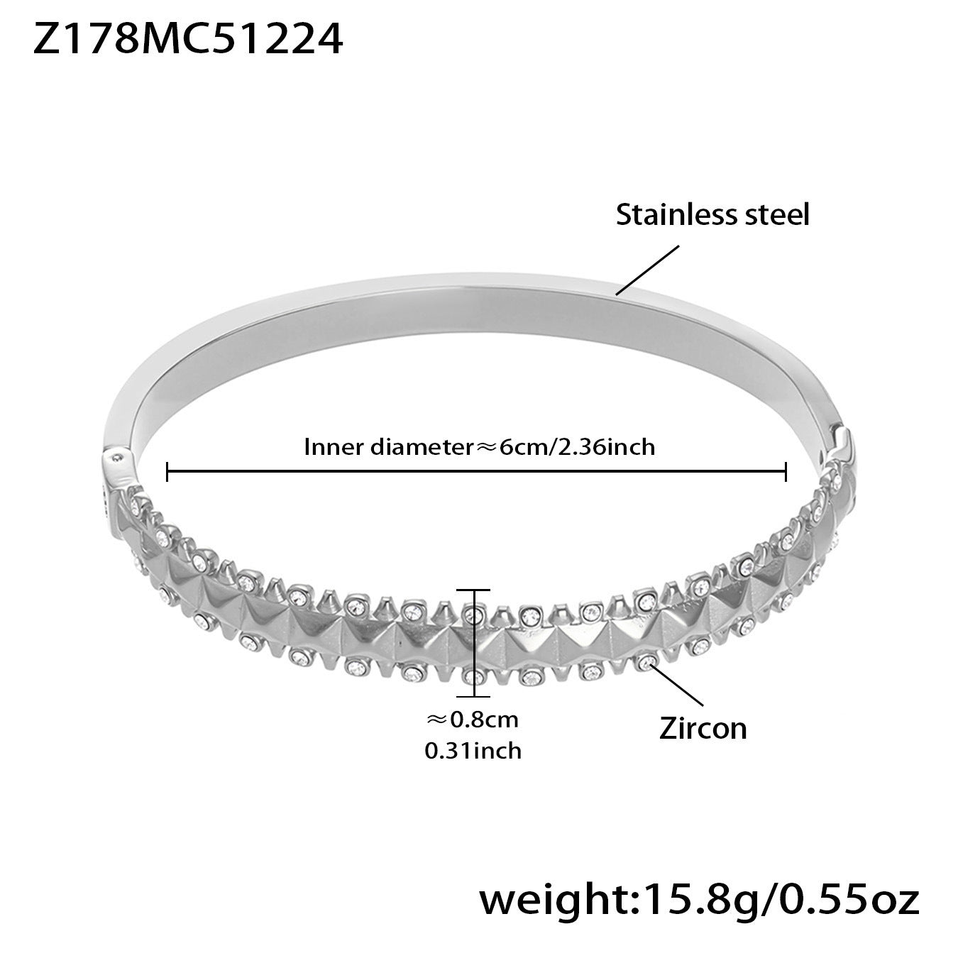 B廠【Z099】不鏽鋼超閃5A鋯石滿鑽卡扣手鐲組合歐美風輕奢時尚手飾鍍18k真金
 26.01-1