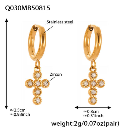 B廠【Q015】不鏽鋼超閃5A鋯石十字架耳環跨國簡約輕奢風耳環鍍18k真金 25.08-5