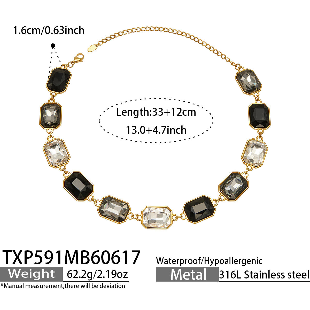 B廠【TXP591】歐美新款多色長方形玻璃石項鍊手鍊首飾套裝復古宴會風不銹鋼飾品
 26.06-4