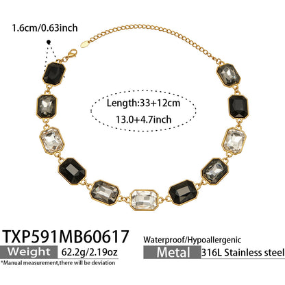 B廠【TXP591】歐美新款多色長方形玻璃石項鍊手鍊首飾套裝復古宴會風不銹鋼飾品
 26.06-4