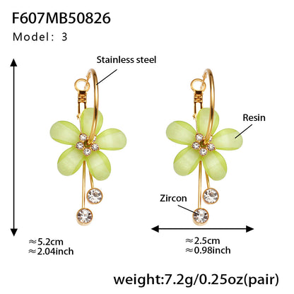 B廠【F607】超仙甜美氣質花朵帶鑽流蘇耳環不鏽鋼飾品鍍18k真金不掉色
 25.09-1