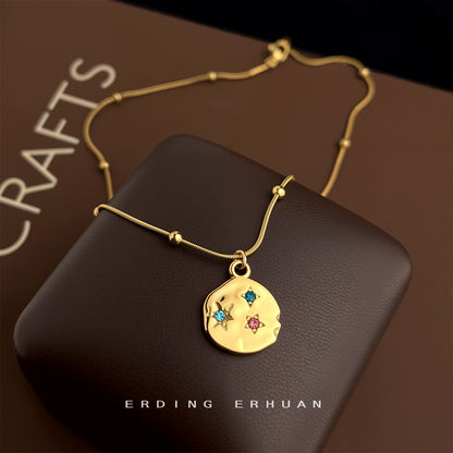 A廠【5666】304不鏽鋼芒星彩鑽電鍍18K高保色項鍊歐美時尚鎖骨鍊氣質飾品 25.03-1