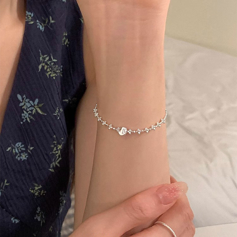 F廠【DQ0502S】S925純銀拉絲銀球抽拉手鍊女精緻路路通手環貓眼珠高級感手飾 25.05-2
