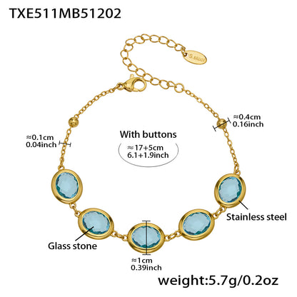 B廠【TXP511】不鏽鋼幾何橢圓切面玻璃石包邊項鍊手鍊耳環組鍍18k金跨國首飾
 25.12-2