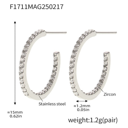 B廠【F1711】法式精細款INS風鈦鋼鑲嵌鋯石耳環女時尚輕奢簡約耳飾 25.02-3