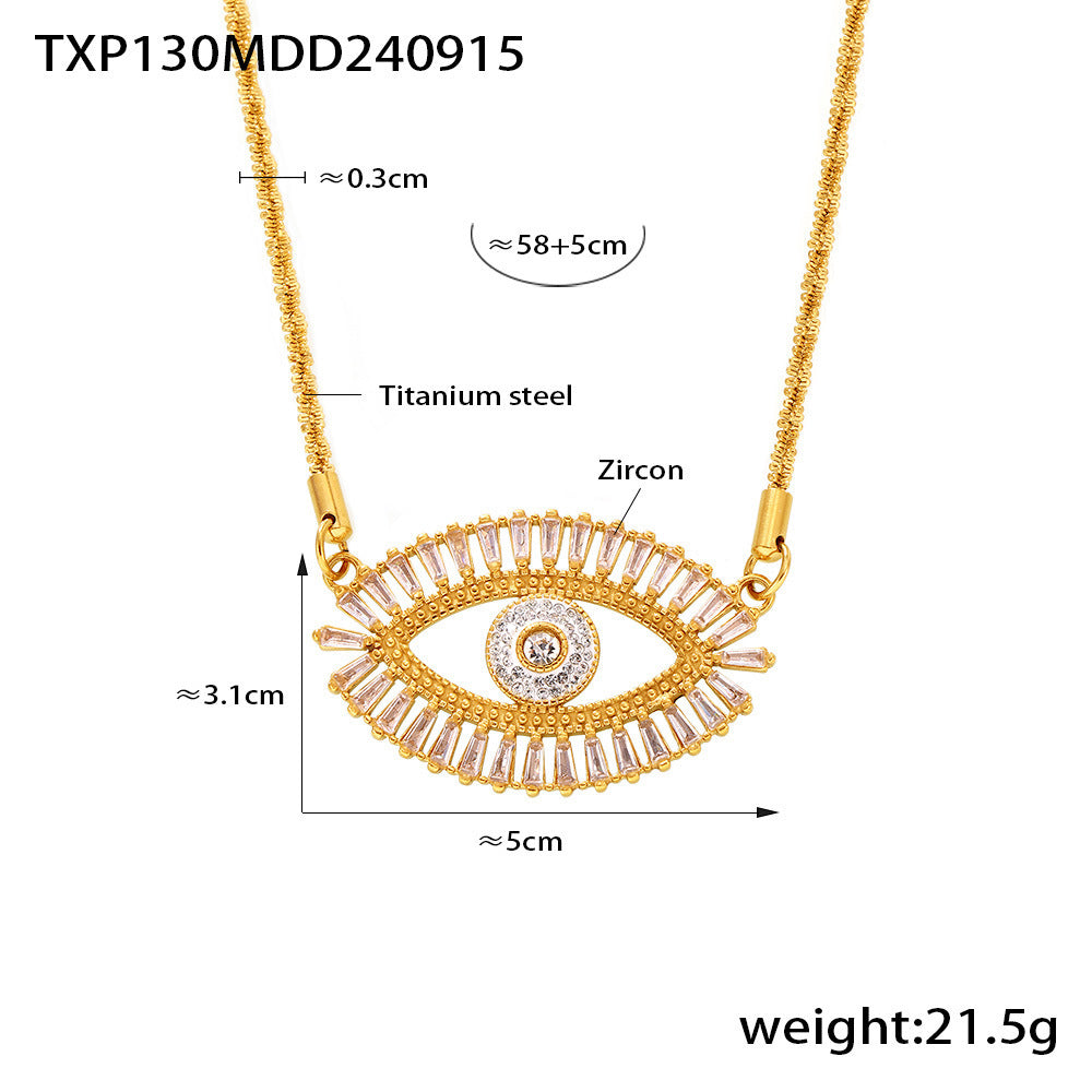 B廠【TXP130】跨境歐美風惡魔之眼鑲鋯石手鍊項鍊耳環鈦鋼鍍18k金新款首飾套裝 24.09-4