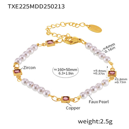 B廠【TXP225】時尚輕奢鑲方塊鋯石仿珍珠項鍊ins個性鎖骨鍊手鍊首飾套裝 25.02-4