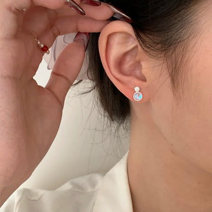 E廠【XDQ10918E】S925純銀小眾設計海洋之心耳環女時尚幾何炫彩石精緻百搭耳環
 26.01-3