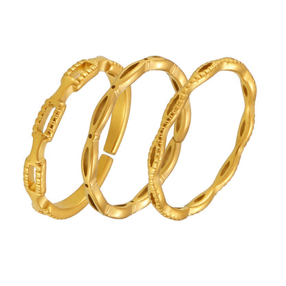 B廠【A133】ins跨國不銹鋼材質簡約復古鏤空疊戴戒指食指戒百搭指環女 25.03-1