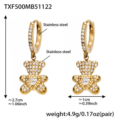 B廠【TXP500】不銹鋼5A鋯石滿鑽小熊蝴蝶結愛心多配件吊墜項鍊手鍊耳環首飾套裝
 25.11-4