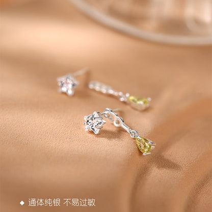E廠【DQ10316E】S925純銀精緻小鋯石五角星耳環女水滴流蘇後掛式耳環耳飾潮 25.08-2