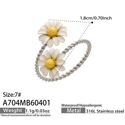 B廠【A703】跨境新款小眾設計小菊花開口戒指不鏽鋼鑲嵌鋯石花朵戒指組合
 26.04-3